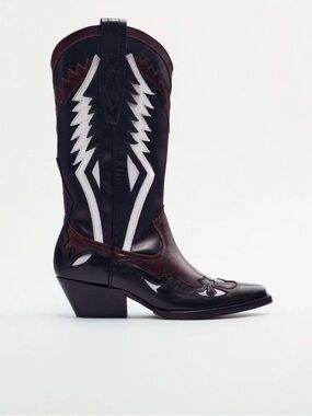 Black & Brown Western Cowboy Boots with White Stitching